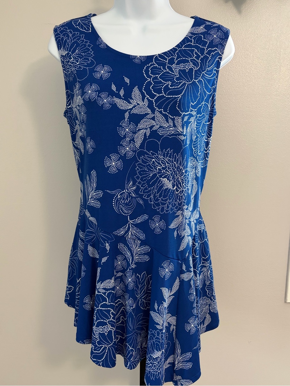 Roz & Ali Royal Blue Floral Asymmetrical Peplum Tunic